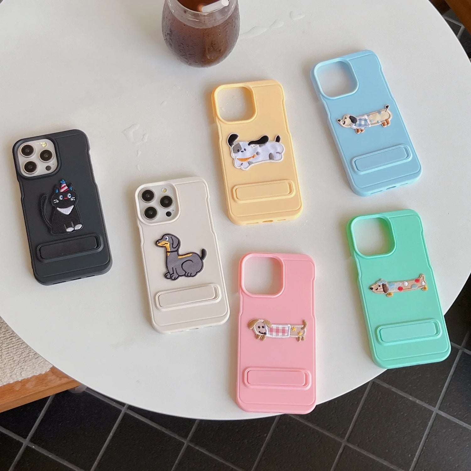 Cartoon Dog Cute Phone Case for iPhone 15, 14, 13, 12, and 11 Pro Max - Invisible Bracket with Built-in Stand - TSP212