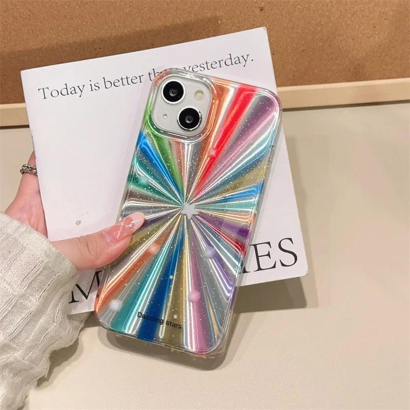 Cute Phone Cases For iPhone 15 Pro Max, 14, 13, 11, 12, or 15 Plus - Colorful Rainbow Stars - Glitter Cover - TSP278