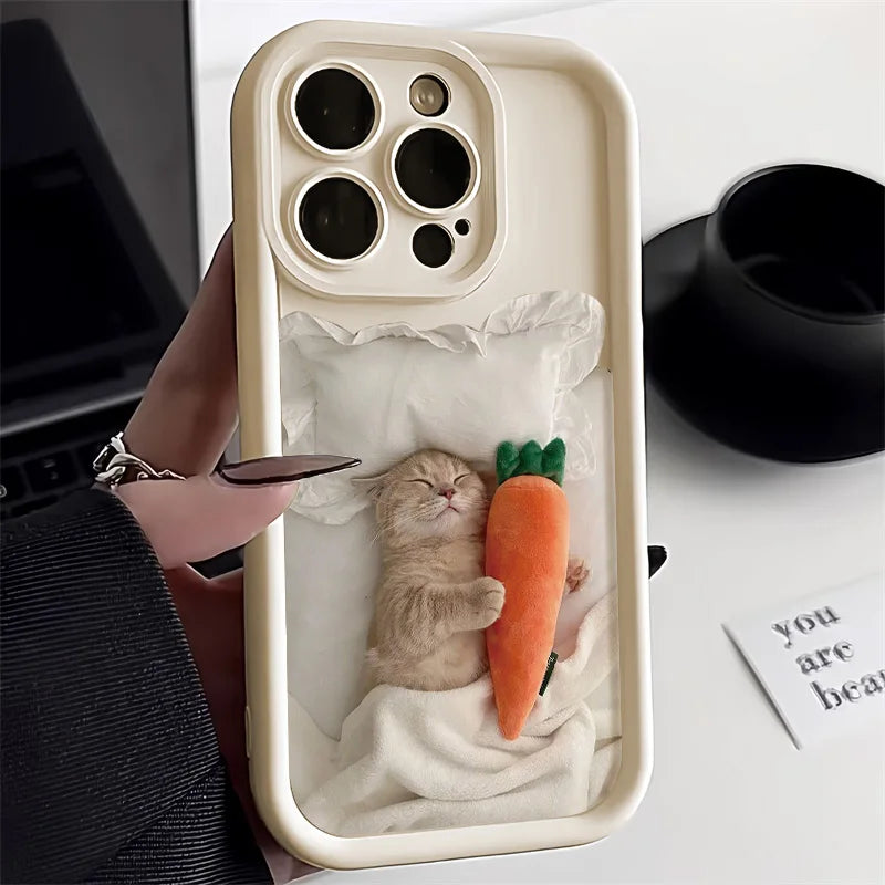 Cute Phone Cases For iPhone 7, 8, 8 Plus, X, XR, XS, 11, 12, 13, 14, 15, 16, and Pro Max, SE 2020. - Sleepy Cat Carrot - TSP520