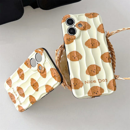 Cute Phone Cases For iPhone 16, 15, 14, 13, 12 Pro Max - Cartoon Teddy Dog - 3D Wavy Soft Cover - PC1520