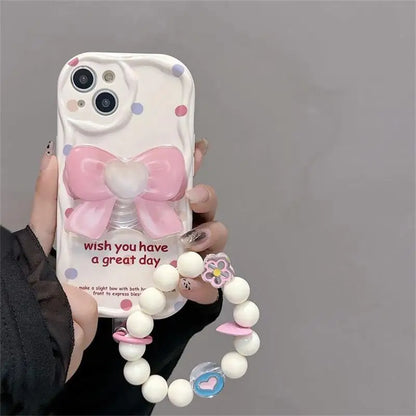 Pink Tulip Rabbit Cute Phone Case With Holder For iPhone 15, 14 Plus, 7, 8, X, XS, XR, 11, 12, and 13 Pro Max - B Pattern