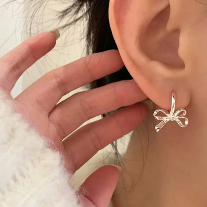 Hoop Earring Charm Jewelry - Silver Color Bowknot Hollowing - E8321