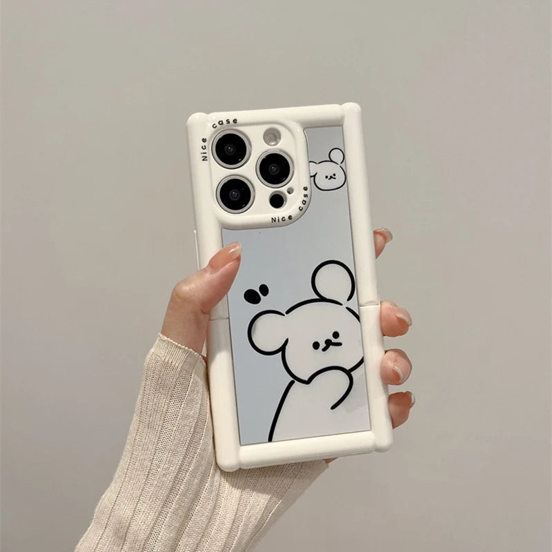 Cute Phone Cases - White Puppy Dog Makeup Mirror with Kickstand for iPhone 11-15 Pro Max - TSP297