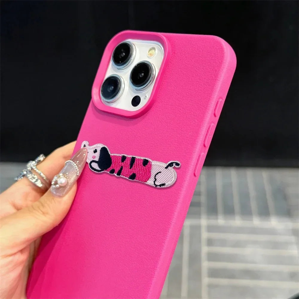 Cute Phone Cases For iPhone 16 Pro Max, 7, 8 Plus, and SE - Lazy Dog, Candy Leather Cover with Wrist Chain - TSP478