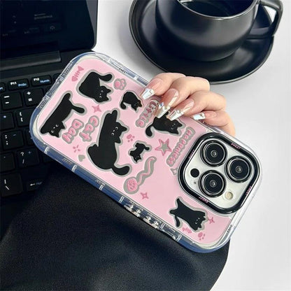 Cute Phone Cases for iPhone 15, 14, 13, 12, and 11 Pro Max - Black Cat - Acrylic Mirror - TSP280