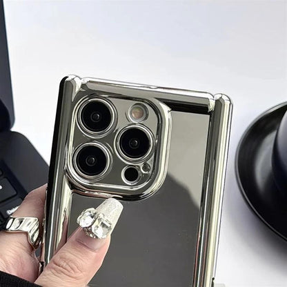 Cute Phone Cases for iPhone 15, 14, 13, 12, and 11 Pro Max - Plating Silver Mirror - Invisible Stand Holder - TSP261