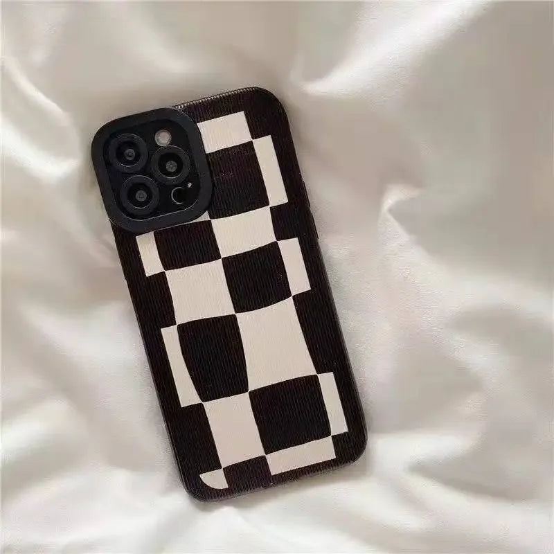 Black White Grid Cute Phone Cases For iPhone 16 15 14 11 7 8 Plus X XR XS 11 13 12 Pro Max