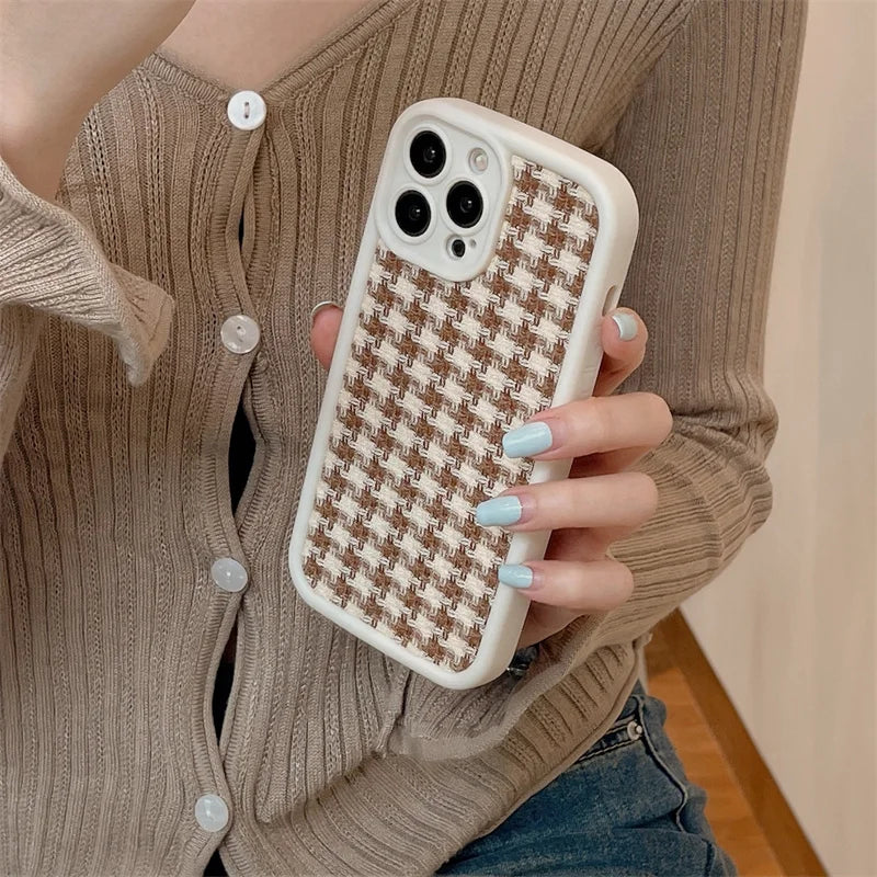 Cute Phone Cases For iPhone 15/14/13/12/11/SE/7/8  - Cloth Lattice Grid - TSP321