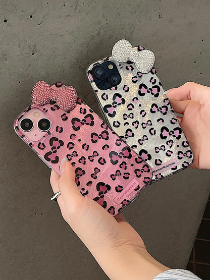 Cute Phone Cases: Stylish Leopard 3D Glitter Bow for iPhone 11-15 Pro Max - TSP317