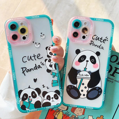 Cartoon Panda Transparent Cute Phone Cases For Galaxy A54 5G A53 A52 A34 A33 A13 A32 A12 S23 Ultra S22 S20 S21 FE A23 A51 A50 A73 A72 A71 A22 A21S Covers