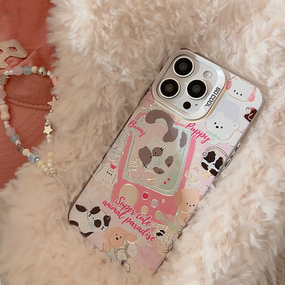 Cute Phone Cases For iPhone 15, 14, 13, 12, 11 Pro Max, 15, 14 Plus - Funny Puppy Kitten Game Plating Art Cover - IC8320