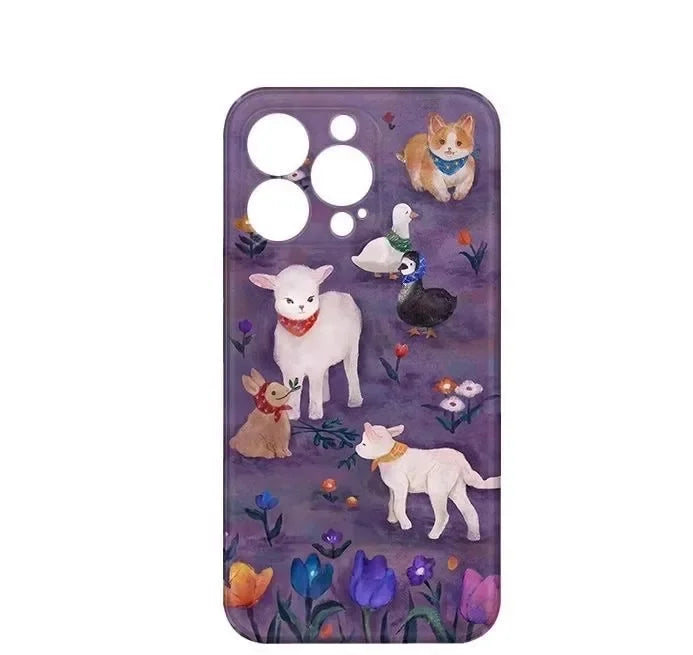 Cute Phone Cases For iPhone 16, 15 PRO MAX, 14 PRO, 13 PRO MAX, 15, 15 PLUS - Cartoon Lamb Pattern - Acrylic Hard Cover - IC2001