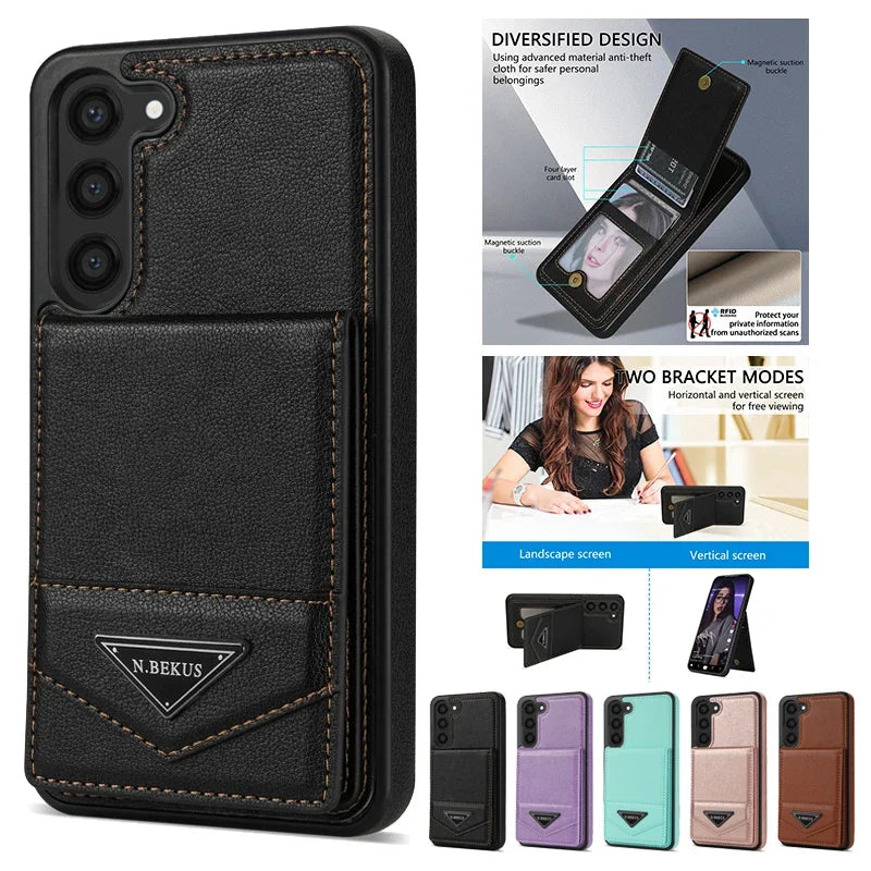 Cute Phone Cases For Galaxy A13, A14, A51, A52, A53, A54, S24, S23 FE, S22, S21 Plus, S20, and Note 20 Ultra - Leather Wallet Cover - TSP381