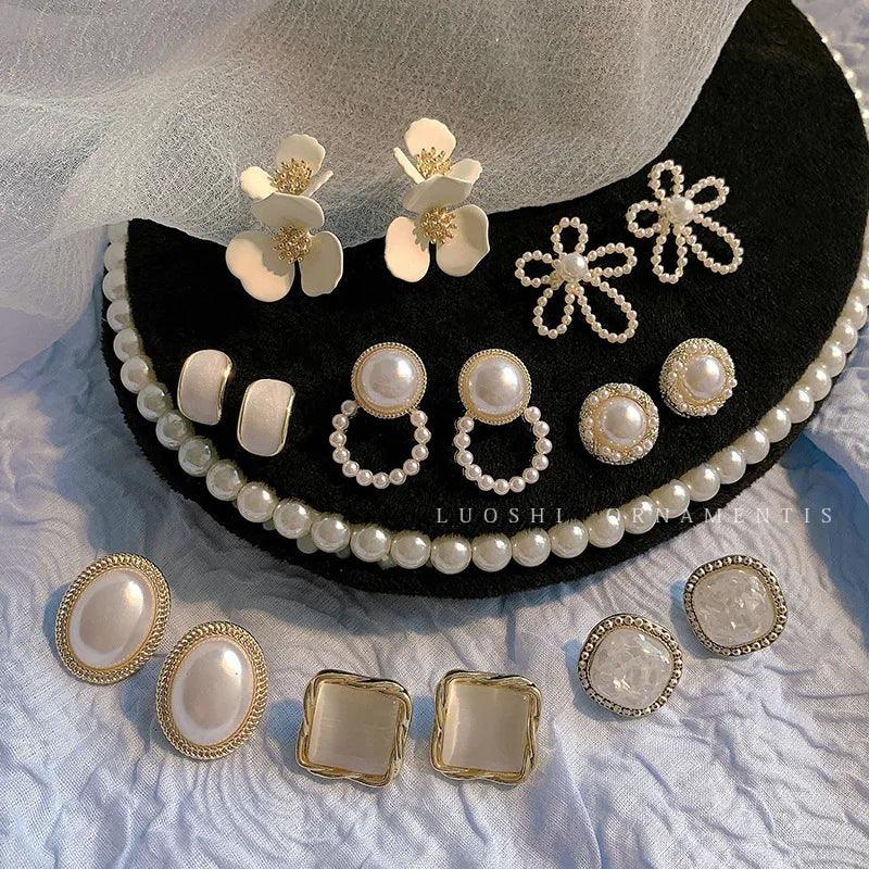 Charming Korean Earrings with White Pearls for Women - Charm Jewelry R1240