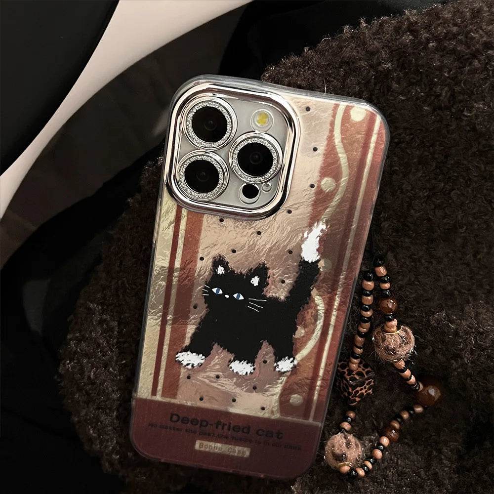 Cute Phone Cases For iPhone 16, 15, 14, 13, 12, 11 Pro Max - Anger Black Cat Plating Tin Foil Pattern - Cartoon Cover - CC6420