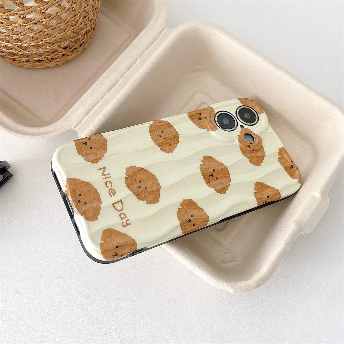 Cute Phone Cases For iPhone 16, 15, 14, 13, 12 Pro Max - Cartoon Teddy Dog - 3D Wavy Soft Cover - PC1520