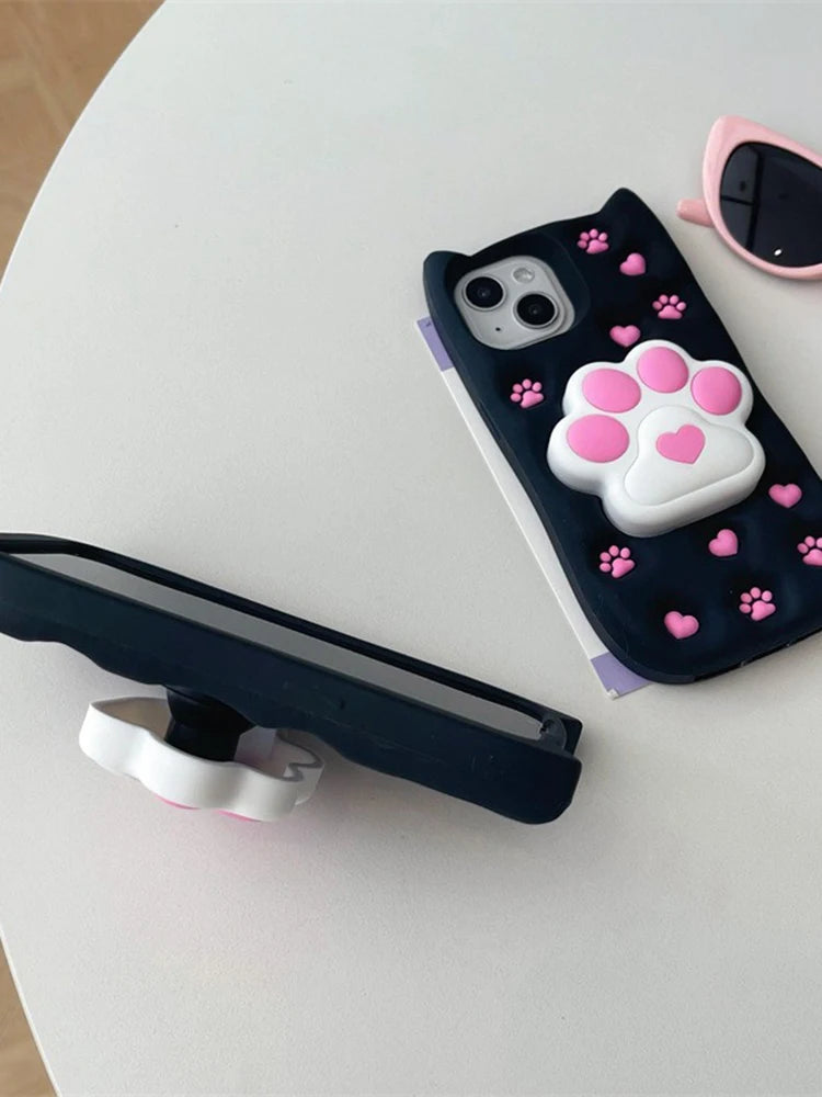 Cute Phone Cases: 3D Cat Paw Silicone Case with Stand for iPhone 15/14/13/12 Pro Max - TSP310