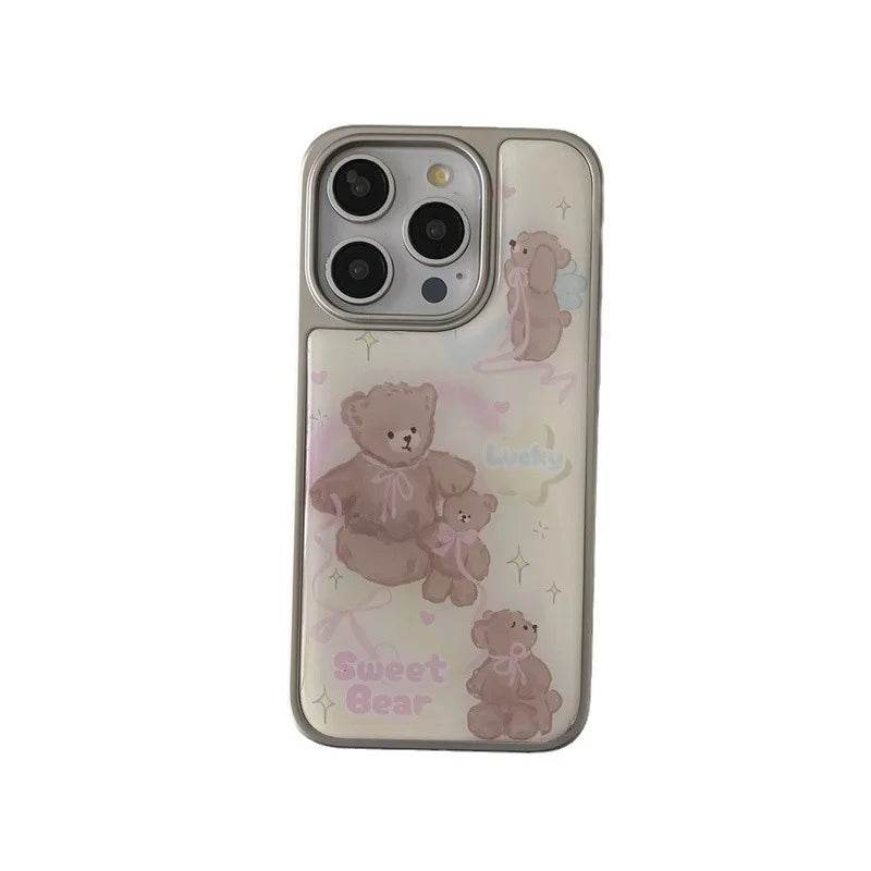 Cute Phone Cases For iPhone 16, 15, 14, 13 Pro Max - Silver Border, Cartoon Fairy Pink Bow Bear - Drip Glue Cover - CC0440 - Touchy Style