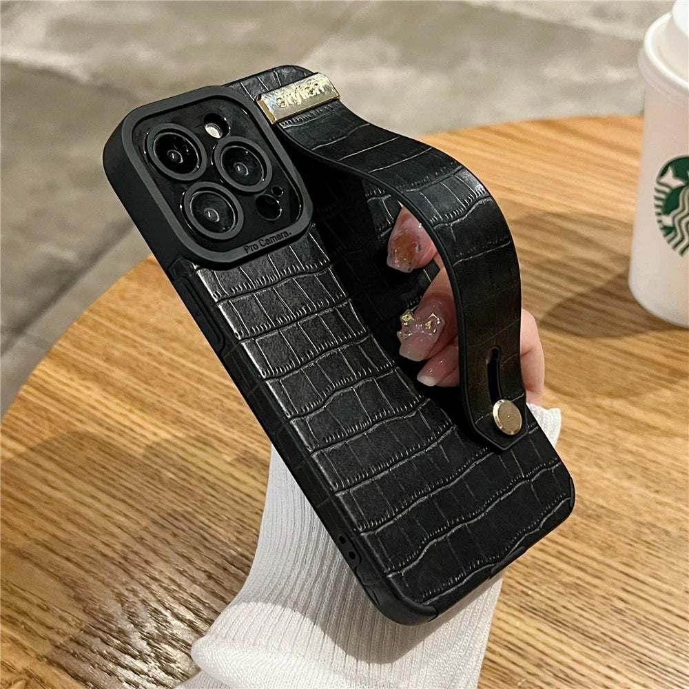 Soft Leather Wristband Cute Phone Cases For iPhone 15 14 11 13 12 Pro XS Max X XR 7 8 Plus