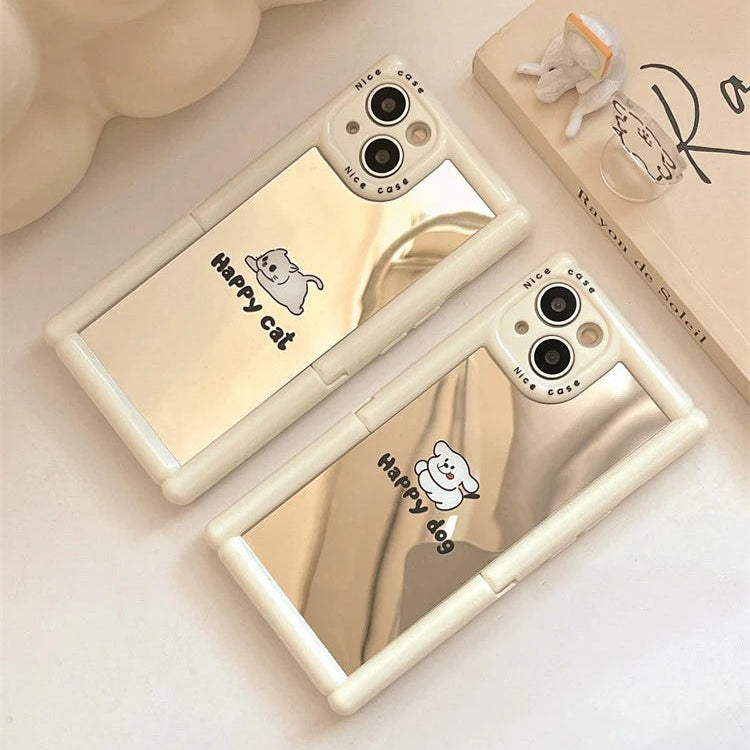 TSP104 Cute Phone Cases For iPhone 11, 12, 13, 14, and 15, Pro Max and 15 Plus - Cartoon Cat Dog Pattern - Invisible Kickstand Holder