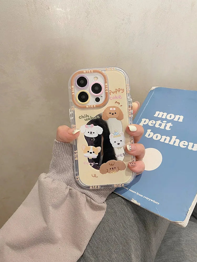 Cute Phone Cases For iPhone 11, 12, 13, 14, and 15 Pro Max - Cartoon Puppy Dog - Makeup Mirror Cover - TSP275