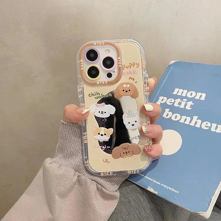 Cute Phone Cases For iPhone 11, 12, 13, 14, and 15 Pro Max - Cartoon Puppy Dog - Makeup Mirror Cover - TSP275