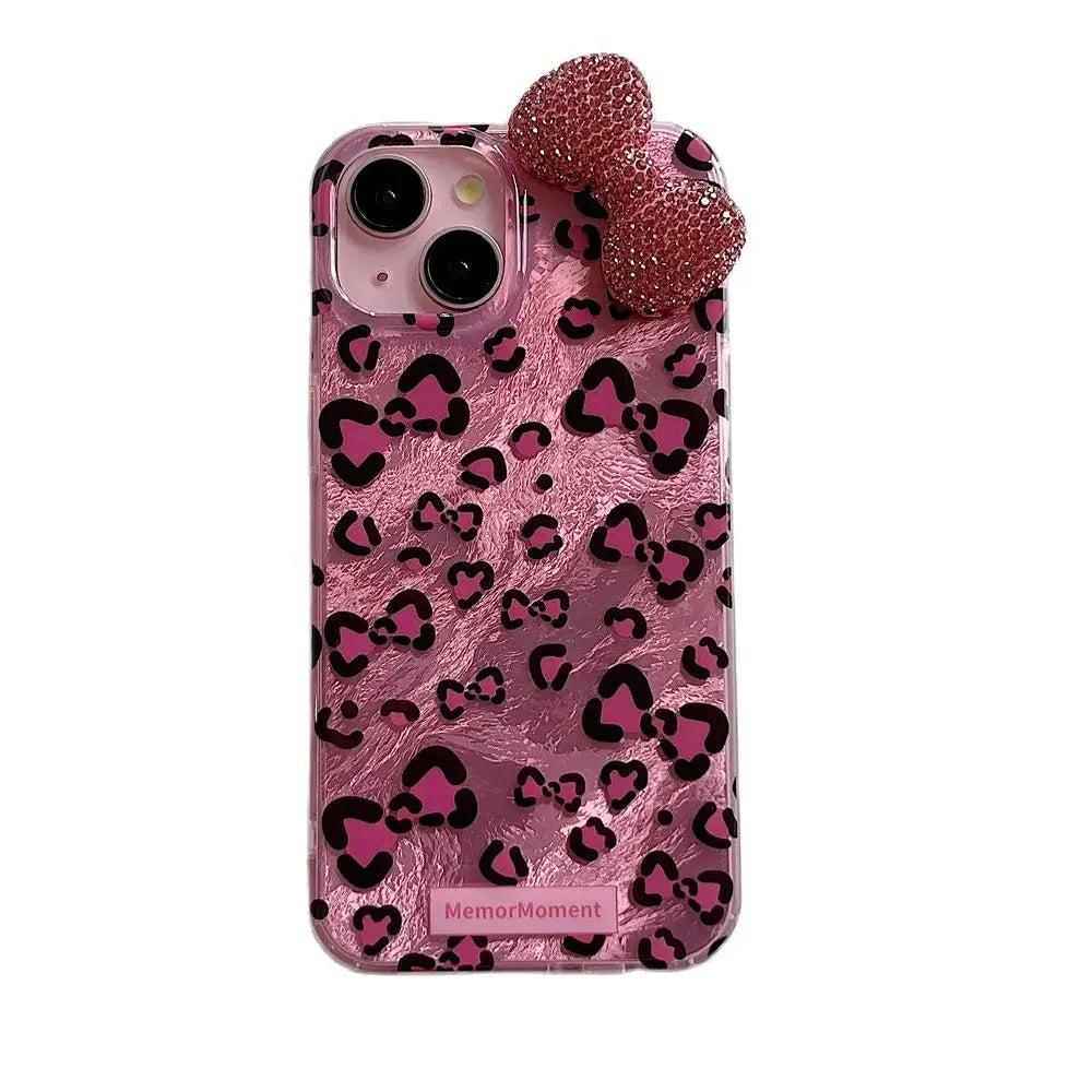 Cute Phone Cases: Stylish Leopard 3D Glitter Bow for iPhone 11-15 Pro Max - TSP317