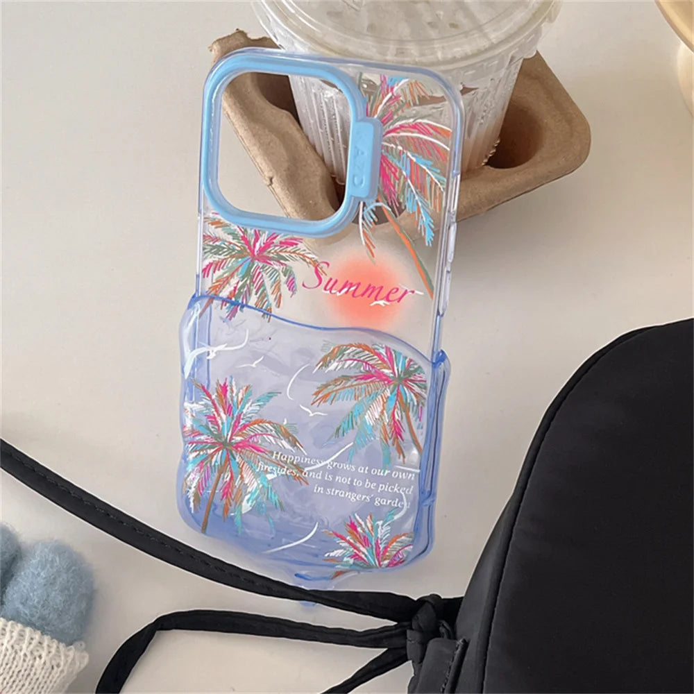 Cute Phone Cases for iPhone 15, 14, 13, 12 Pro Max - 3D Melted Ice Cream 2-in-1 Sunset &amp; Coconut Tree - TSP337