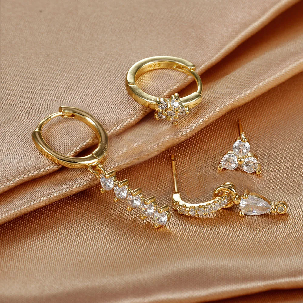 Tear Drop Crystal Earrings Charm Jewelry - 4PCS Stainless Steel Cubic Zirconia 14k Gold Plated