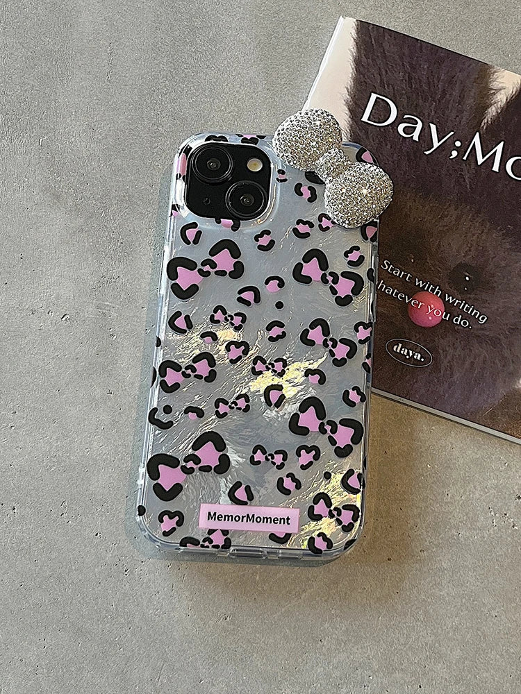 Cute Phone Cases: Stylish Leopard 3D Glitter Bow for iPhone 11-15 Pro Max - TSP317