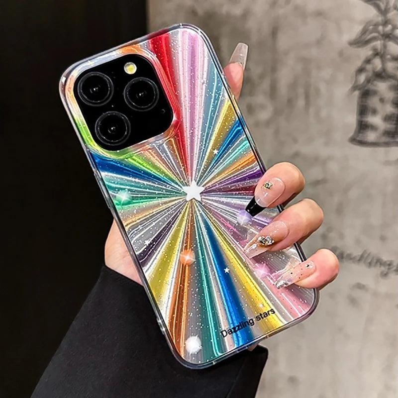 Cute Phone Cases For iPhone 15 Pro Max, 14, 13, 11, 12, or 15 Plus - Colorful Rainbow Stars - Glitter Cover - TSP278