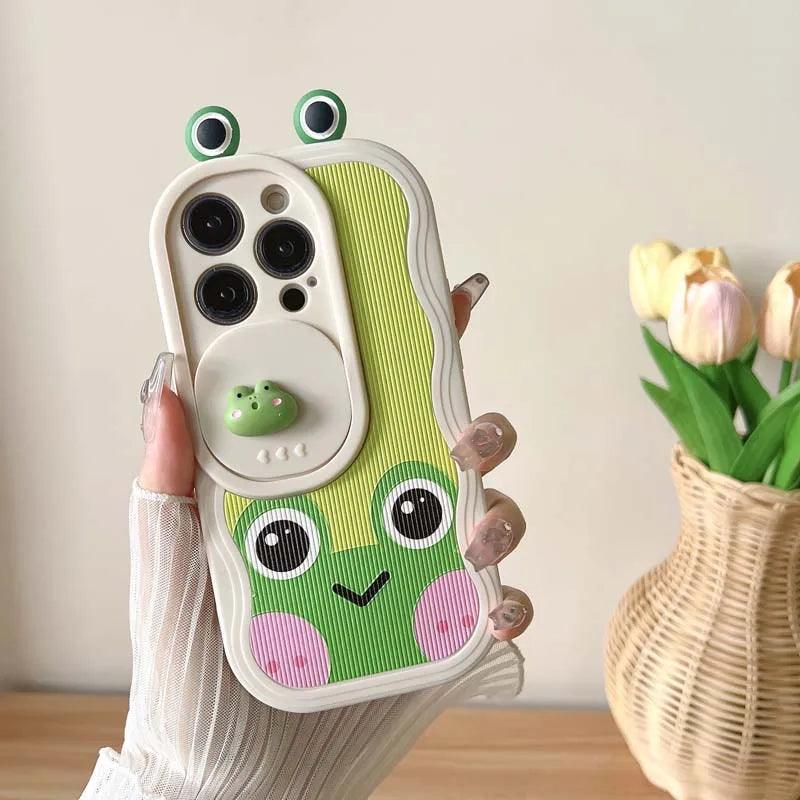 Cute Big Eyes Frog Wave Phone Case for iPhone 15 Pro Max, 14, 13, 11, 12