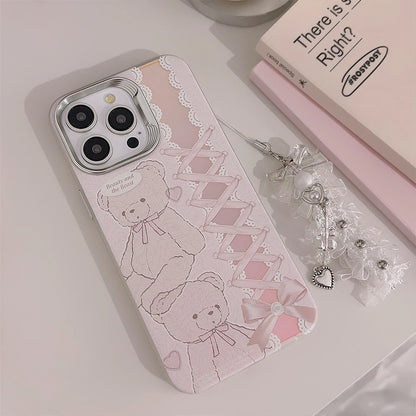 Cute Phone Cases For iPhone 15, 14, 13, 12 Pro Max, 14, 15 Plus, 11 - Cartoon Bear Bowknot Ribbon Pendant - PC5220