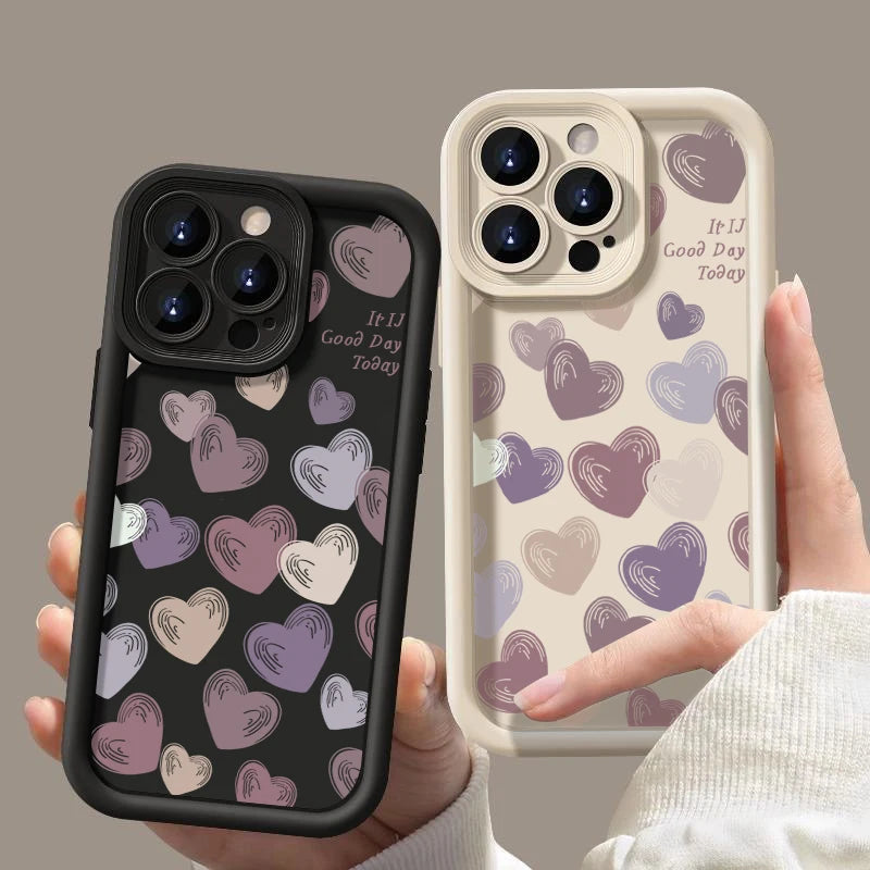 Cute Phone Cases For iPhone 16, 15, 14, 14 Pro, 14 Pro Max, 13, 12, 11, 11 Pro, X, XS, XR, 8, or 7 - Colorful Hearts - TSP518