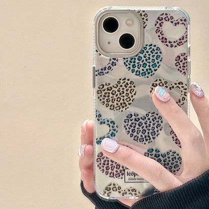 Cute Phone Cases: Leopard Print Love Heart IMD Silicone for iPhone 12-15 Pro Max - TSP299