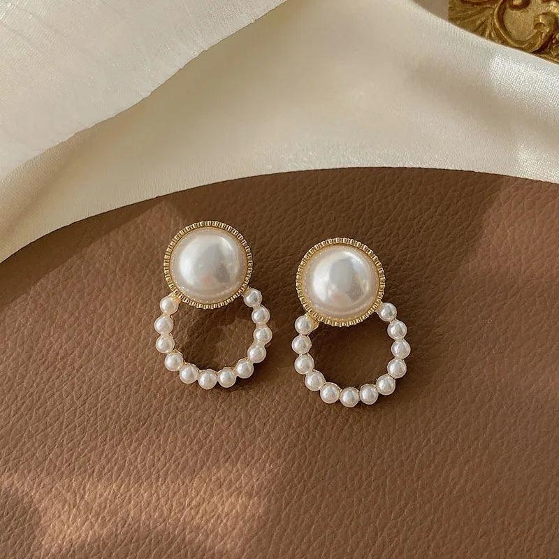 Charming Korean Earrings with White Pearls for Women - Charm Jewelry R1240