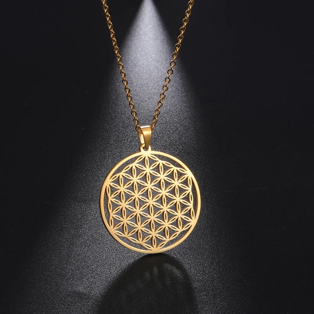 Necklaces Charm Jewelry - Stainless Steel Chain - Flower of Life - CJ0141