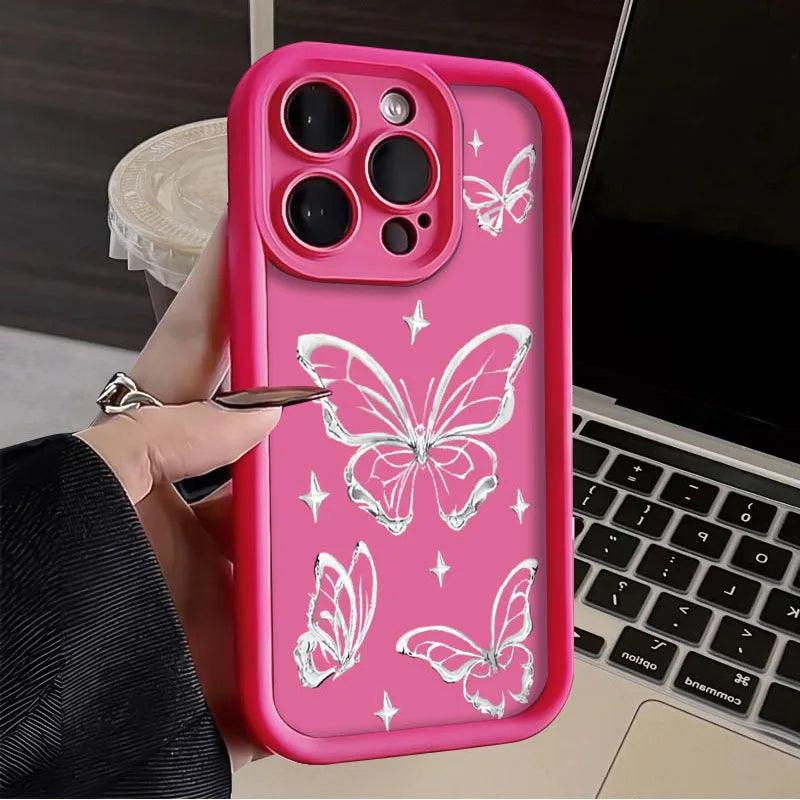 TSP144 Cute Phone Cases For Galaxy A55, A35, A25, A54, A34, A24, A73, A53, A33, A23, A71, A51, A31, A21, A50, A72, A52, A32, A22, A14, A13, and A12 - Shiny Butterfly Pattern - Touchy Style