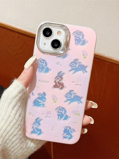 Cute Phone Cases For iPhone 11, 12, 13, 14, and 15 Pro Max - Hollowed Out Rabbit - Pink Laser Cover - TSP269