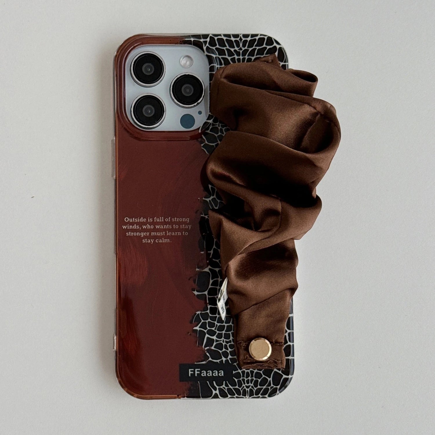 Cute Phone Cases for iPhone 16, 15, 14, 13 Pro Max - Feather Texture &amp; Alligator Skin Splicing Silk Wrist Band - Chic Cover - PC3130