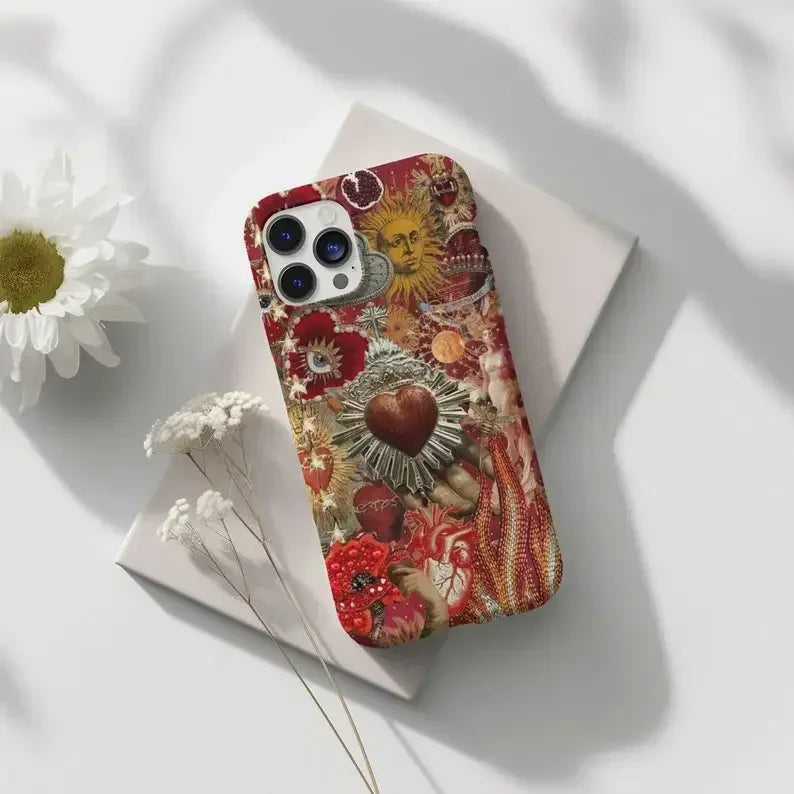 Cute Phone Cases For iPhone 16ProMax, 15, 14, 13, 12, 11 PRO, 11 Plus - Red Love Eye - Boho Aesthetic Acrylic TPU Cover - IC0150