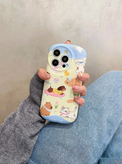 Cute Phone Cases: Cartoon Dog &amp; Cat Oval Silicone Case for iPhone 15 Pro Max, 14, 13, 11, 12 - TSP289