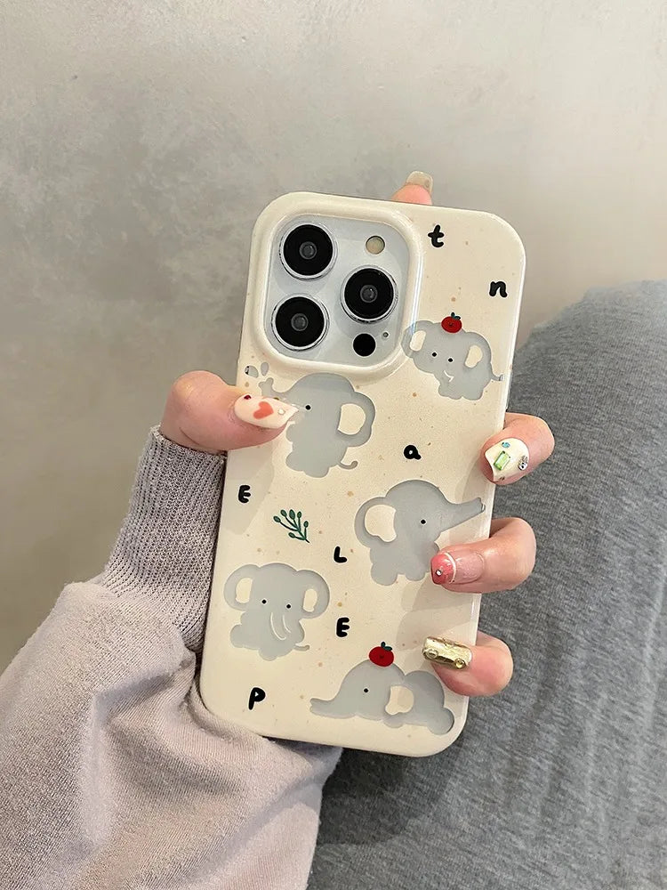 Cute Phone Cases For iPhone 15 Pro Max, 14, 13, 12, and 11 - Cartoon Hollow Out Elephant - TSP265