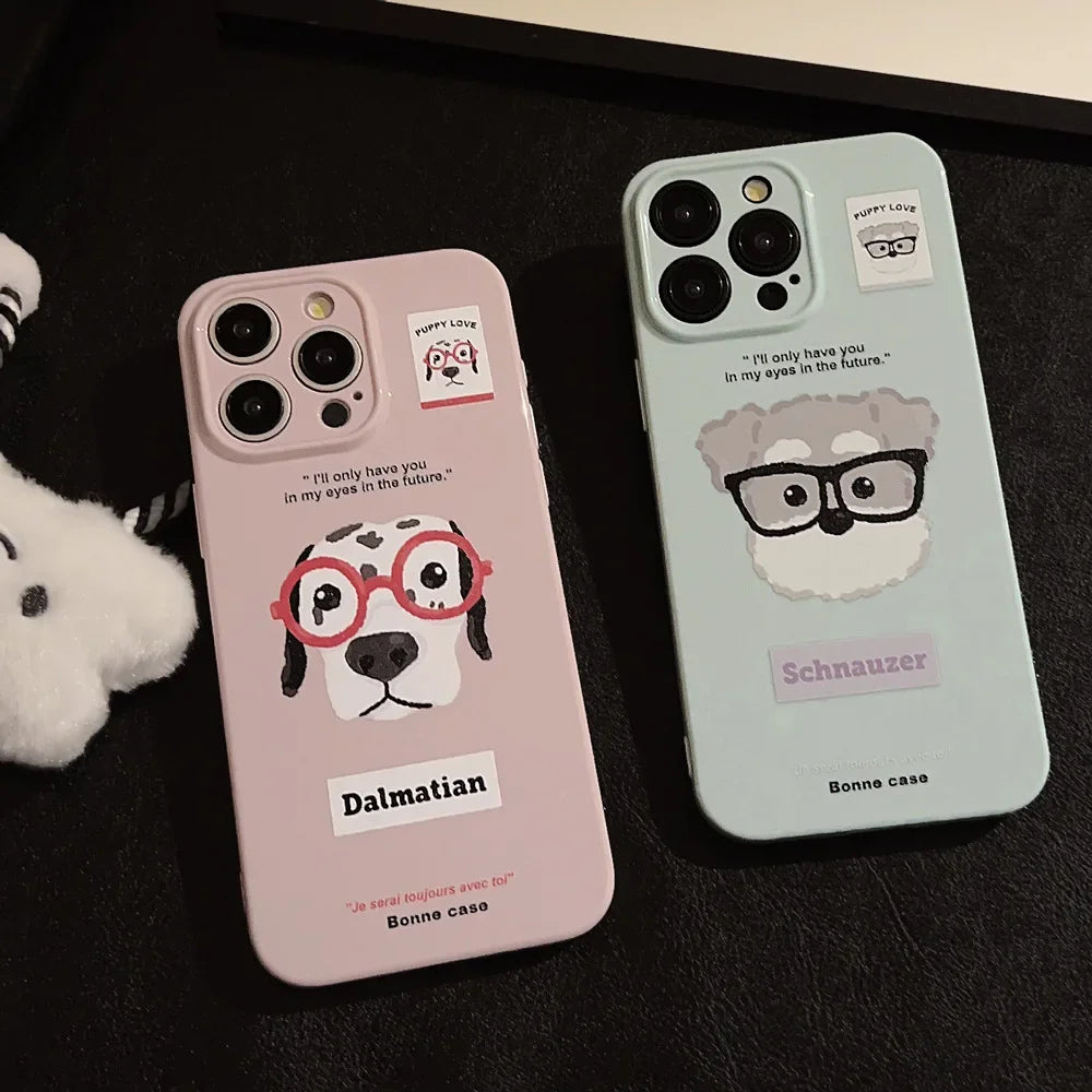 Cute Phone Cases For iPhone 16, 15, 14, 13, 12 Pro Max, 15 14 Plus - Funny Schnauzer Puppy Dalmatian Dog Cartoon Cover - IC1090 - Touchy Style