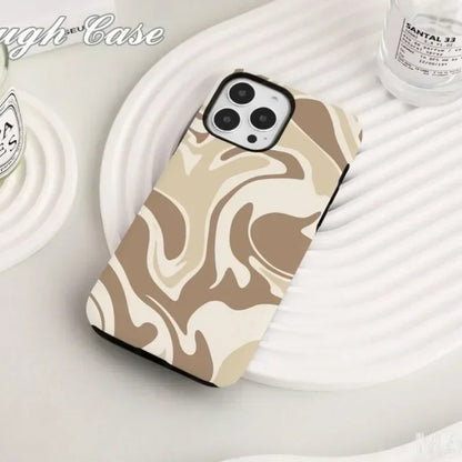 Cute Phone Cases For iPhone 16ProMax 15 14 13 12 11 PRO Plus - Brown Line Art Pattern - Acrylic TPU Cover