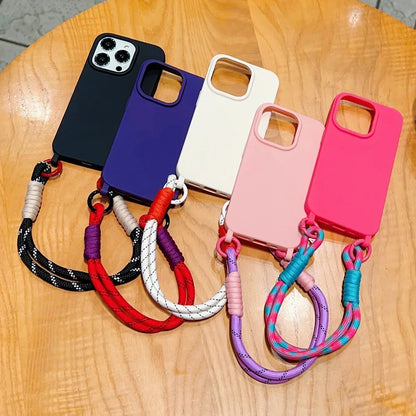 Cute Phone Cases For iPhone 15, 14, 13, 12, 11, XR, XS Max, Pro, and Plus models - Plain Color with Wrist Chain - TSP472