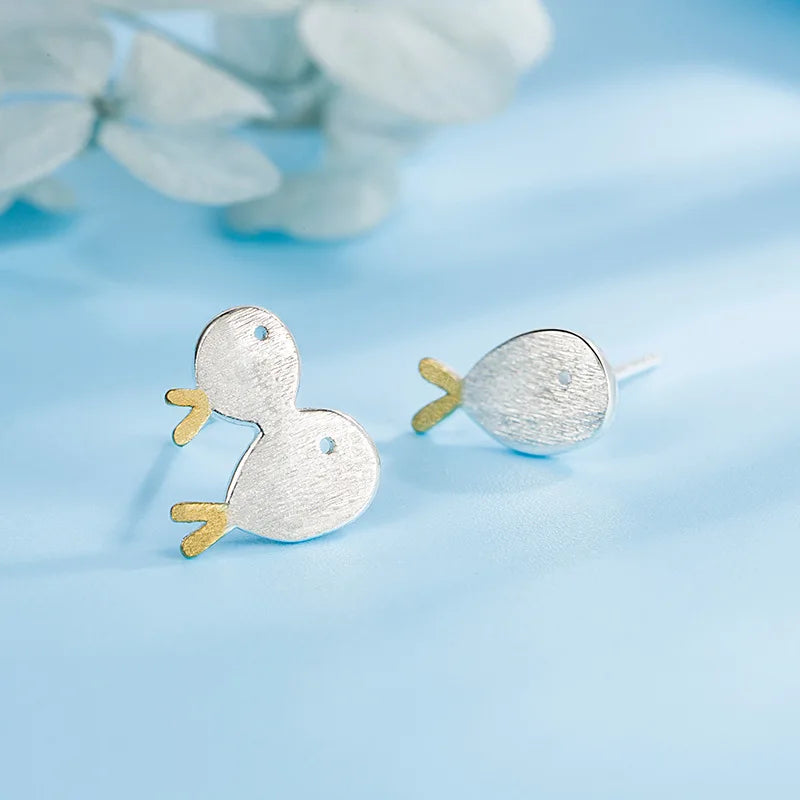 Stud Earrings Charm Jewelry - Whale Asymmetric, Fish Matte - TSJ101