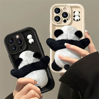 Cute Phone Cases For iPhone 15, 14 Pro Max, 13, 12 Pro, 11, X, XS, XR, 7, 8 Plus - Cartoon 3D Plush Panda Doll - PC4130 - Touchy Style