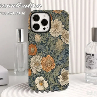 Cute Phone Cases For iPhone 16ProMax 15 14 13 12 11 PRO Plus - Vintage Floral Pattern - Acrylic TPU Cover