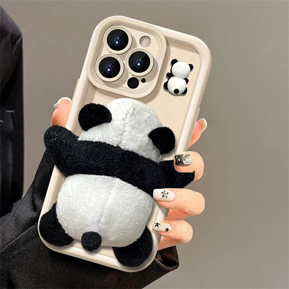 Cute Phone Cases For iPhone 15, 14 Pro Max, 13, 12 Pro, 11, X, XS, XR, 7, 8 Plus - Cartoon 3D Plush Panda Doll - PC4130 - Touchy Style